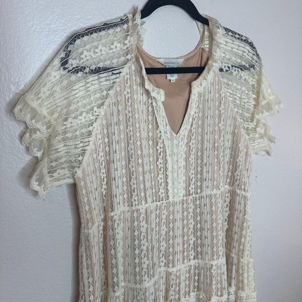 Sundance Sweep of Lace Dress Cream Midi Size XL Like New Boho - Picture 5 of 8